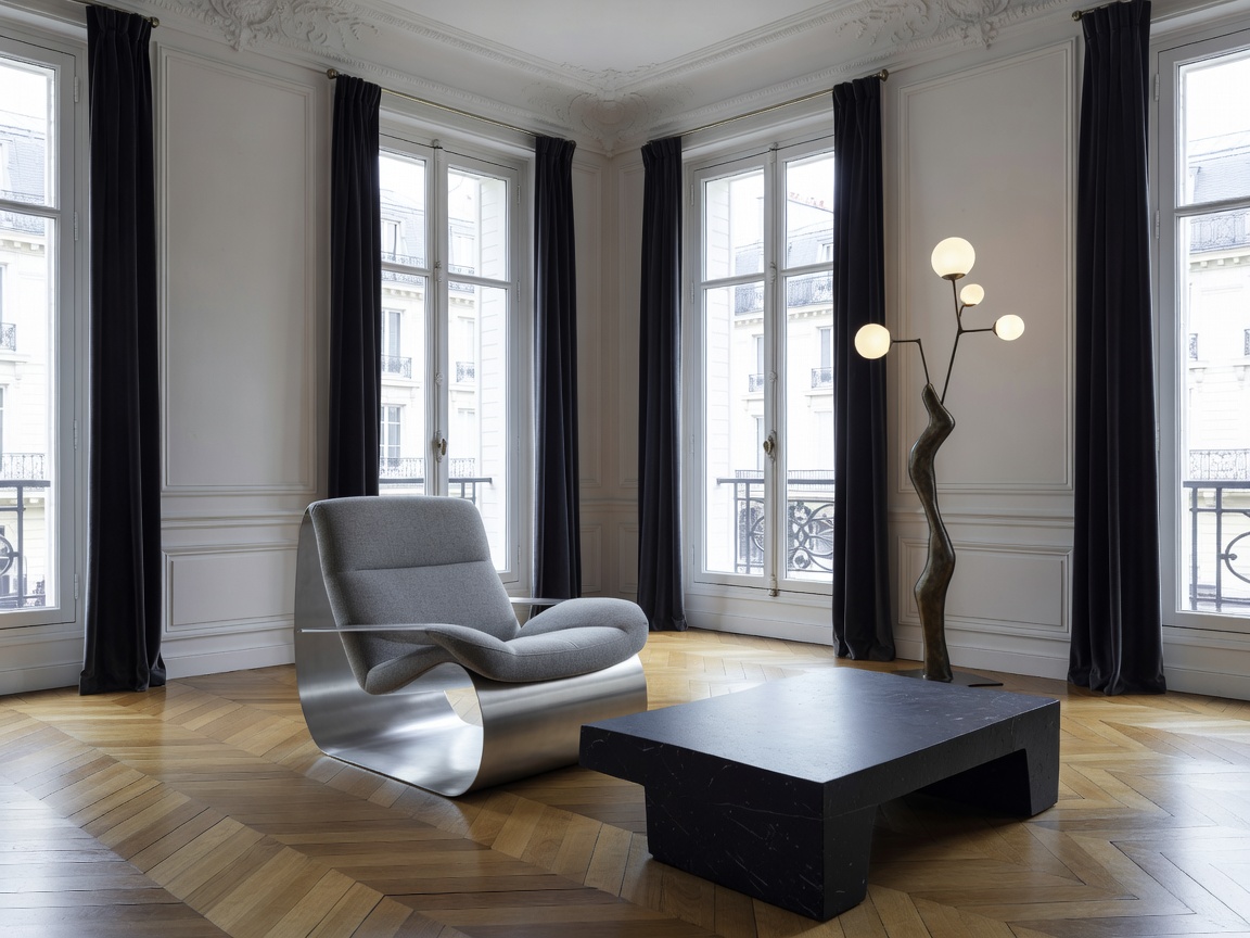 Haussmannian apartment in Paris with modern sculptural furniture